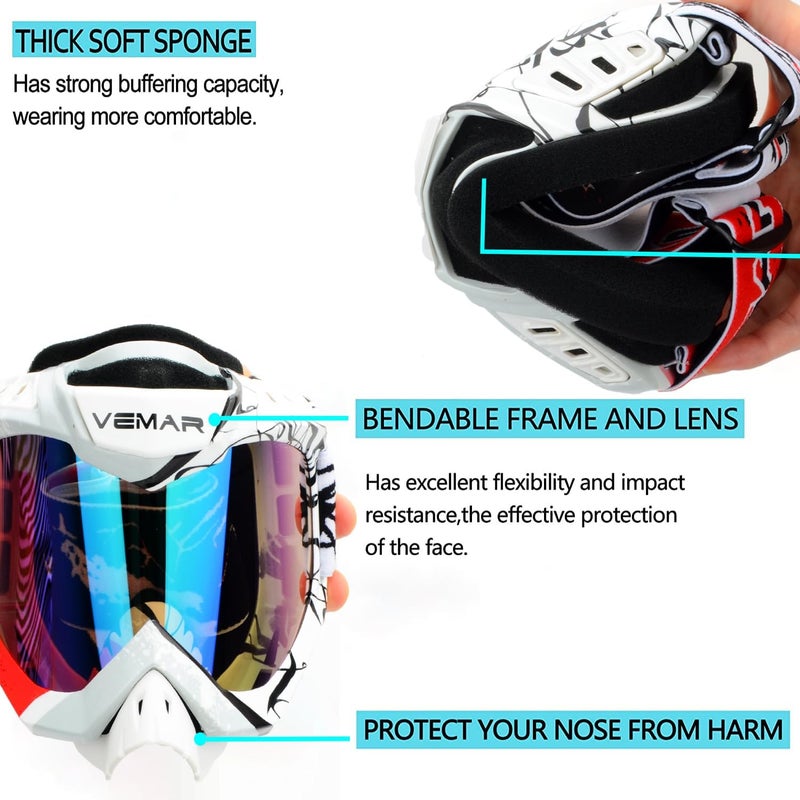 Ubelly ATV Dirt Bike Motocross Off Road Goggles Motorcycle Riding Racing MX UTV Windproof Dustproof Scratch Resistant Goggle for Adults Men Women and Youth (White&red) - Image 4